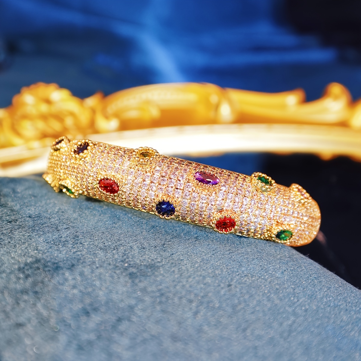 Colorful Zirconia Golden Cuff Bangle for Party
